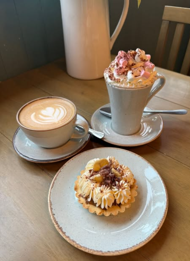 A coffee, a milkshake, and a pastry