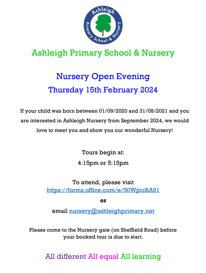 Ashleigh Nursery open evening poster