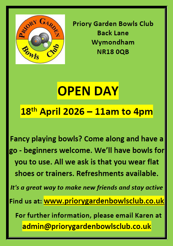 Bowls Club open day advert 18th april 2026 11am-4pm