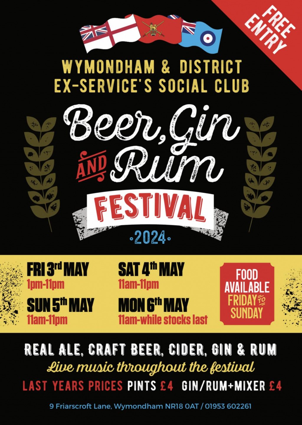 Poster for beer festival 3-6 May 2024 at Ex Services Club