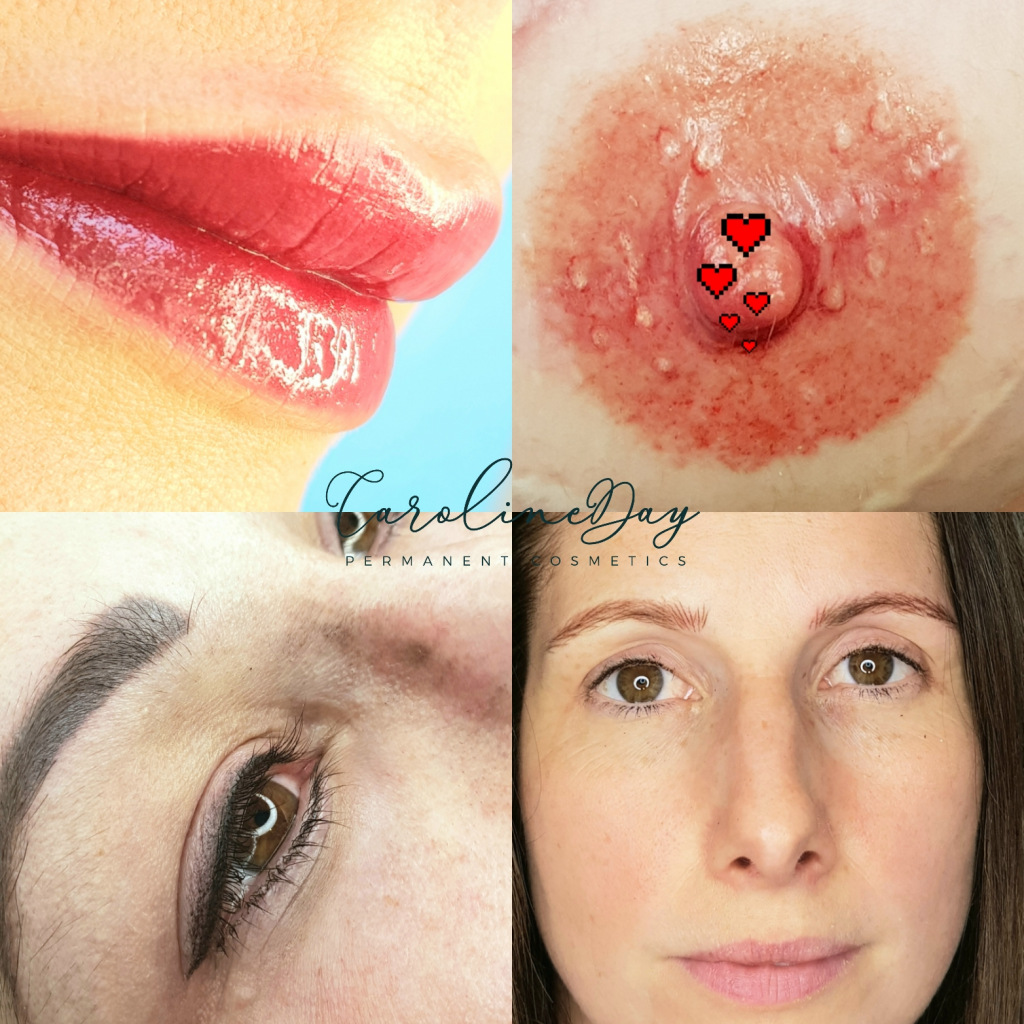 Photo collage of lips, areola and eyebrows