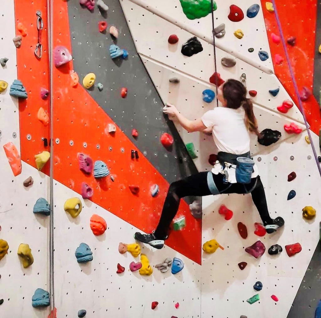 A girl on the climbing wall