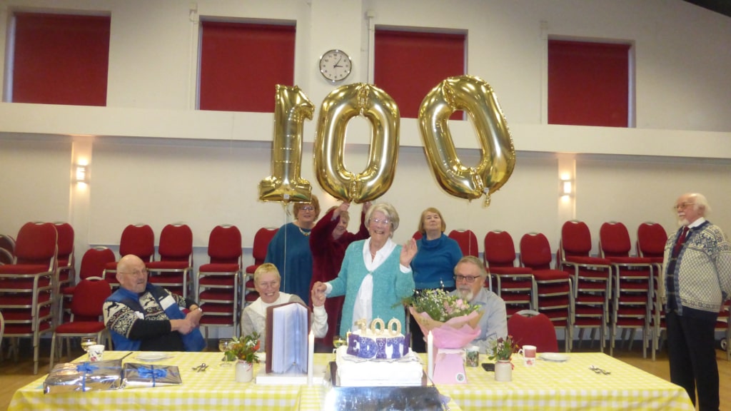 Edith Pleasance with u3a members and birthday celebrations