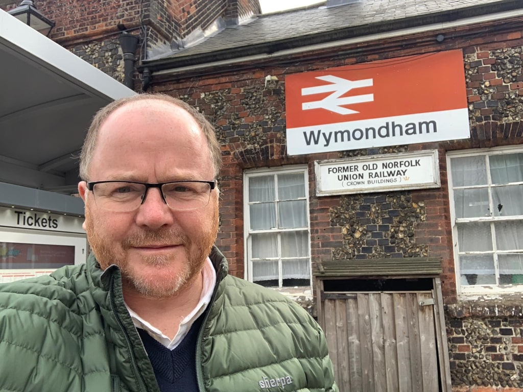 George Freeman MP outside Wymondham Station