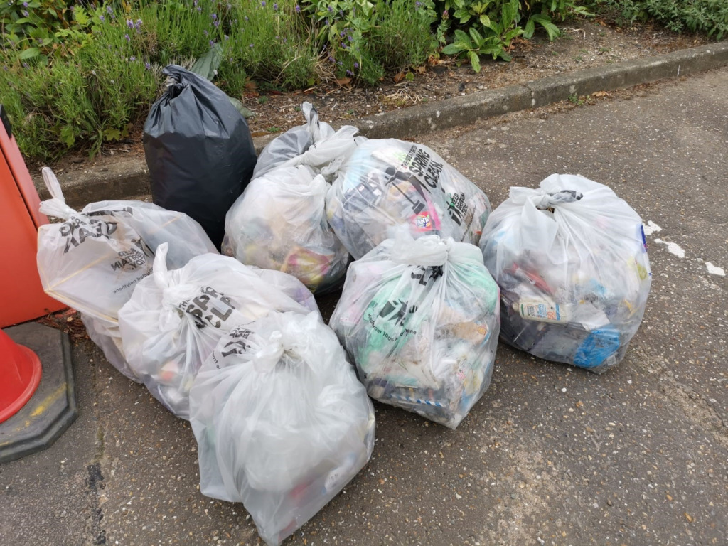 Sacks of collected litter
