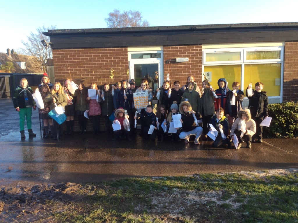 Primary school children outside in cold weather