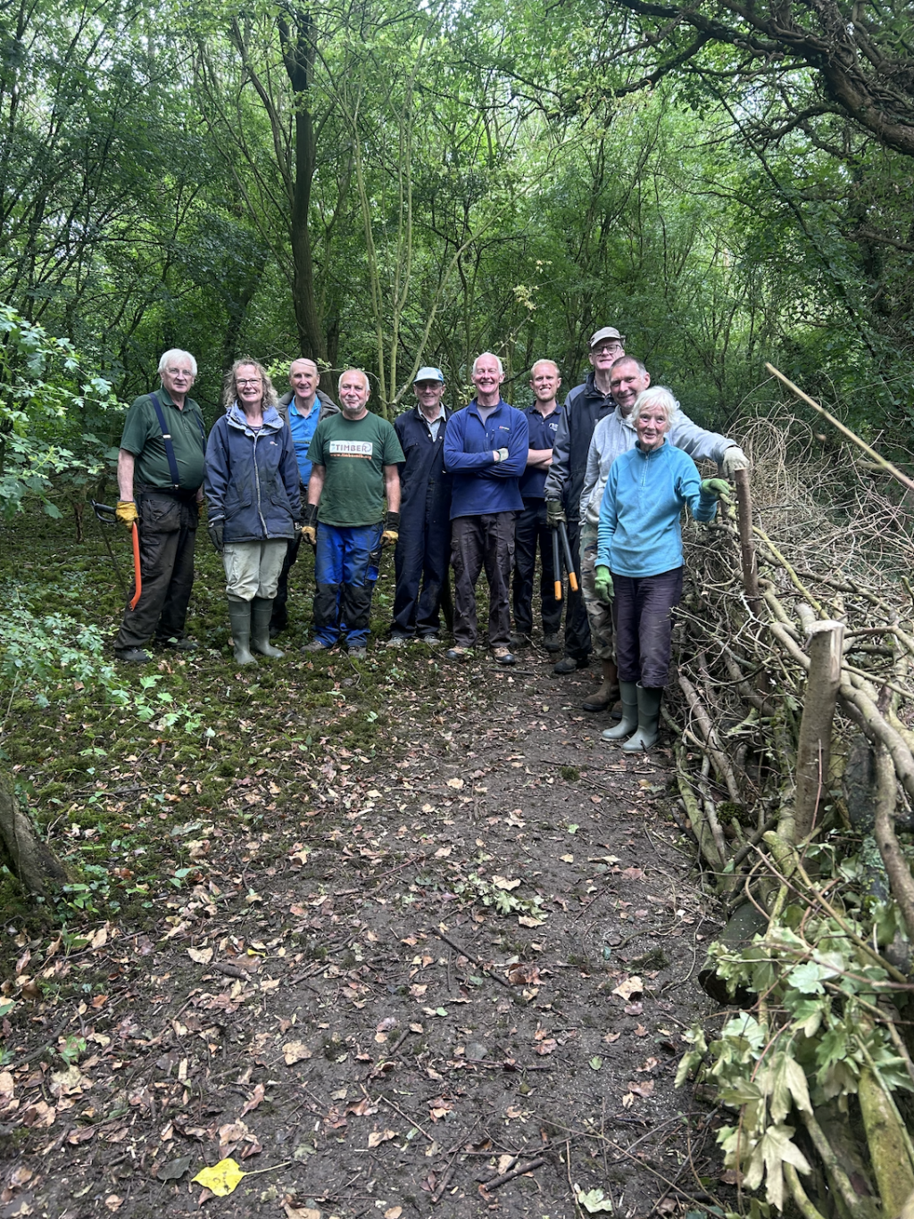 Group of people standing in a wood