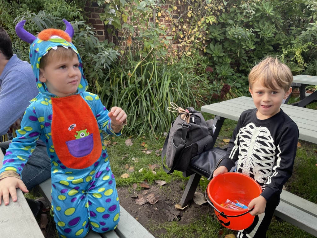 Young boys in costumes