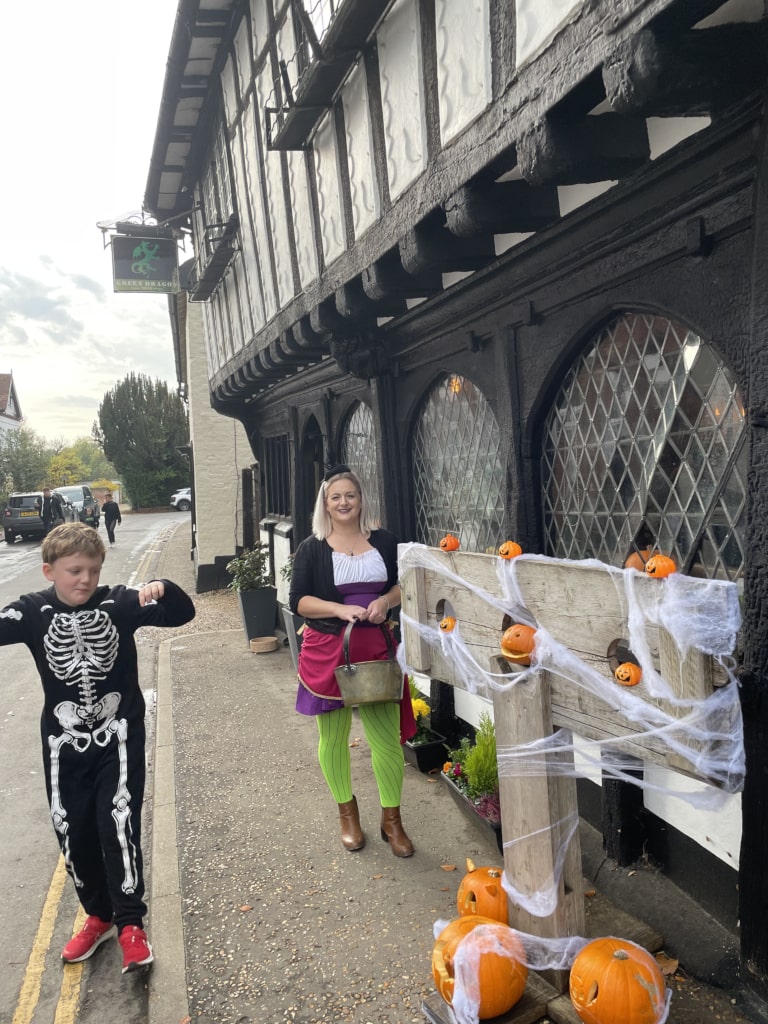 Halloween stocks outside Green Dragon pub