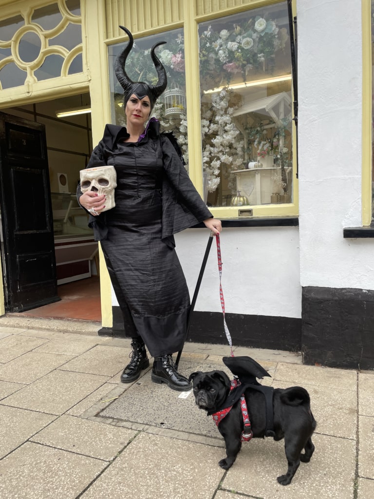 Malificent costume with dog