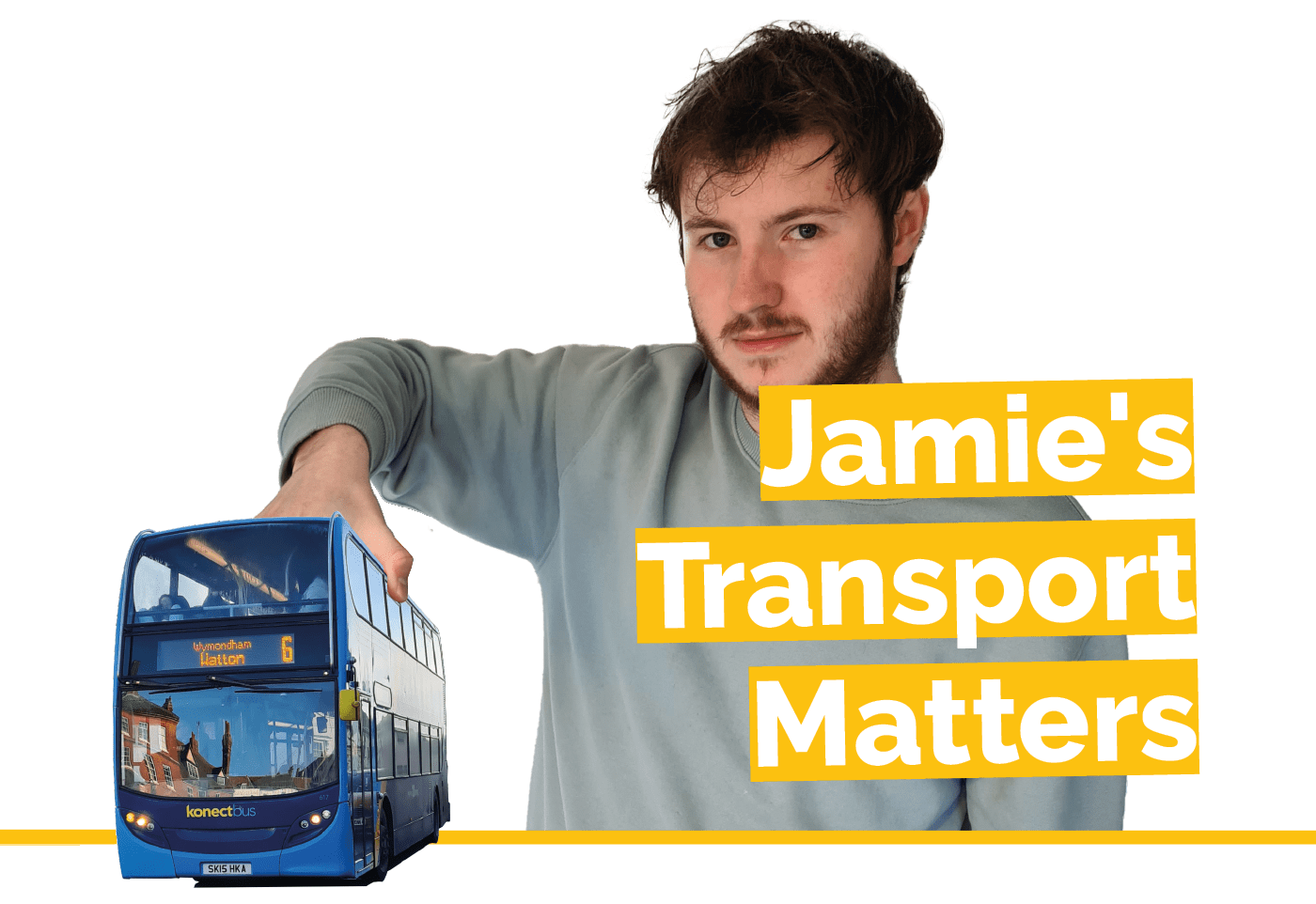 Jamie holding a bus