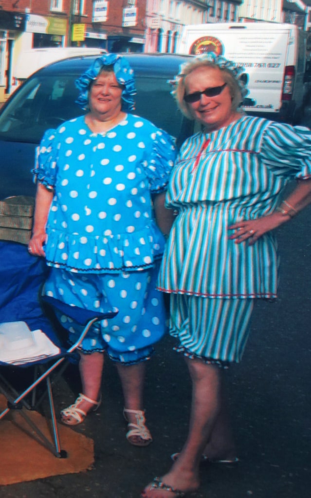 Mary and Jackie dressed up as beach babes