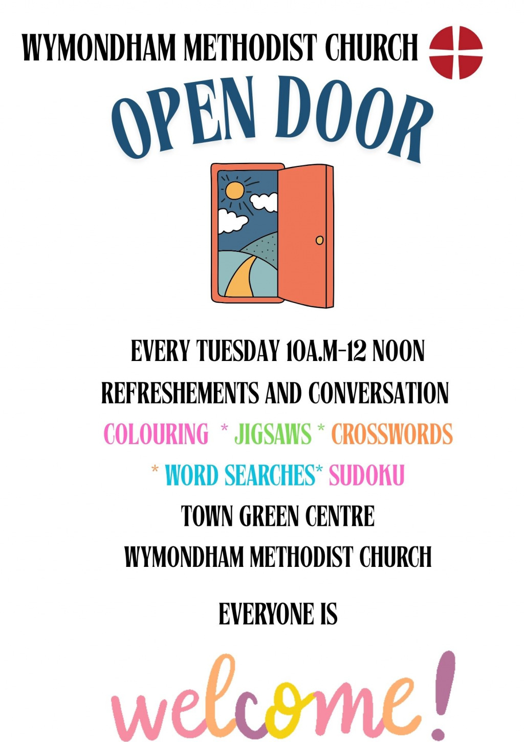 Flyer for an open door service at the Methodist Church