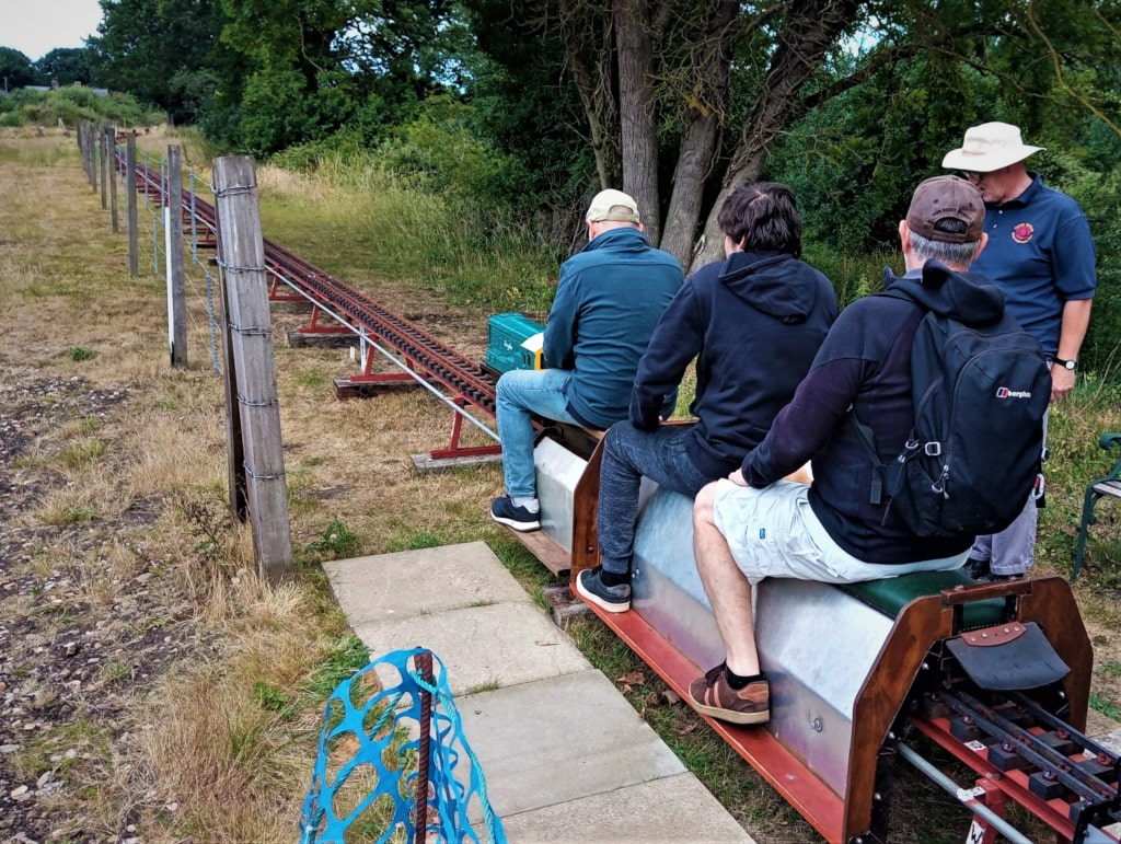 Mid-Norfolk Railway mini train with passengers