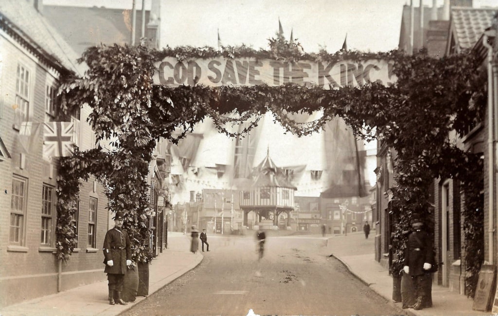An arch erected in Wymondham for the coronation of Edward VII in 1909