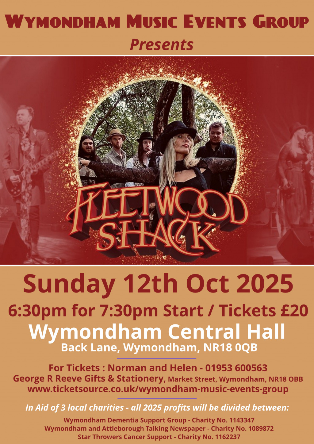 Flyer for a Fleetwood Shack concert on 12th October at the Central Hall at 7:30pm