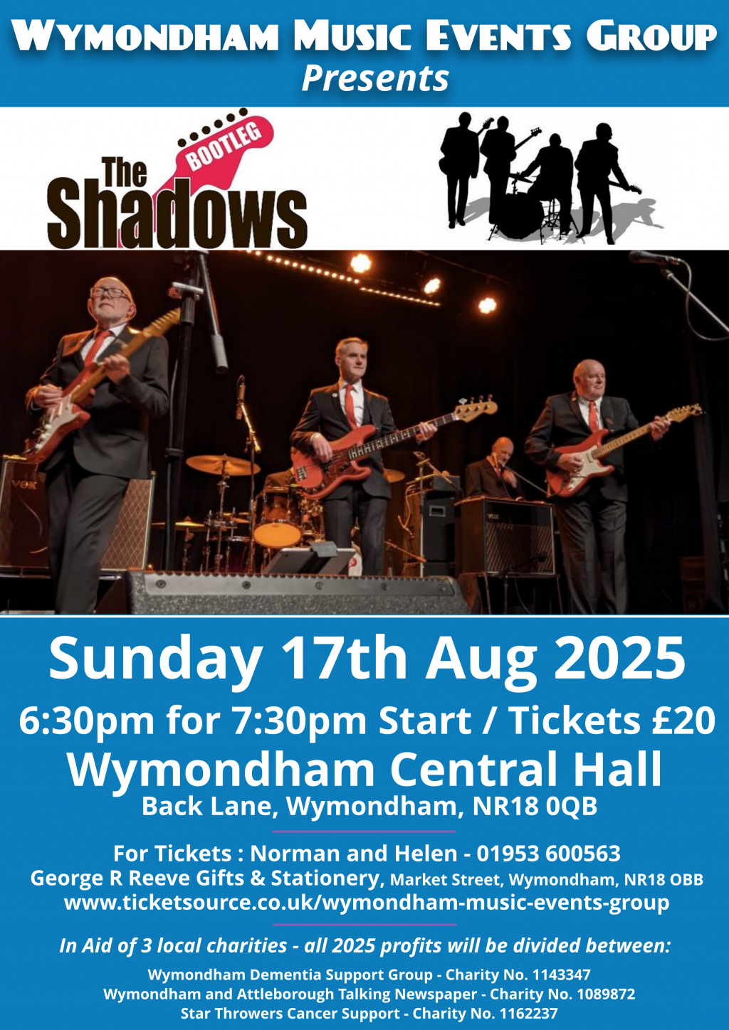 Flyer for a concert on 17th August at the Central Hall at 7:30pm
