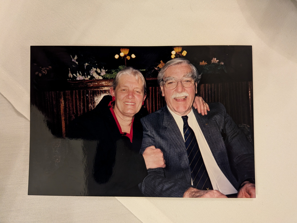 Photo print of an elderly couple on an evening out