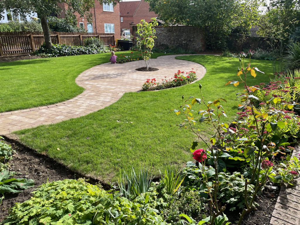 Green lawn and patio