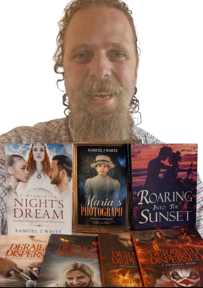 Man standing by a collection of books