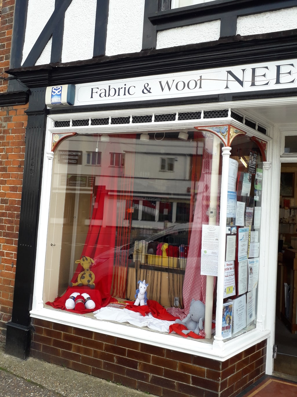 Needlecraft shop with St George's Day decoration