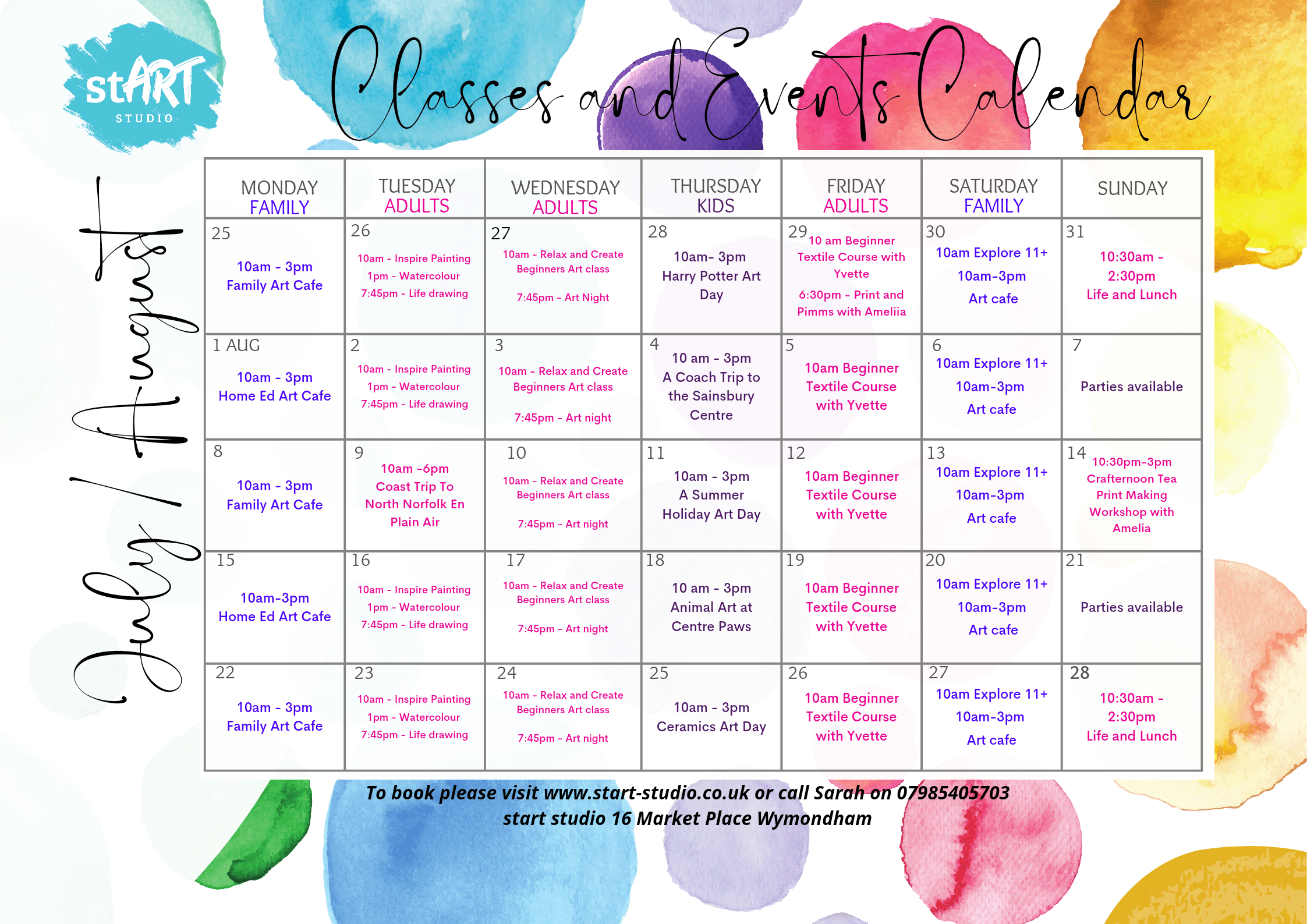 Start Studio class timetable