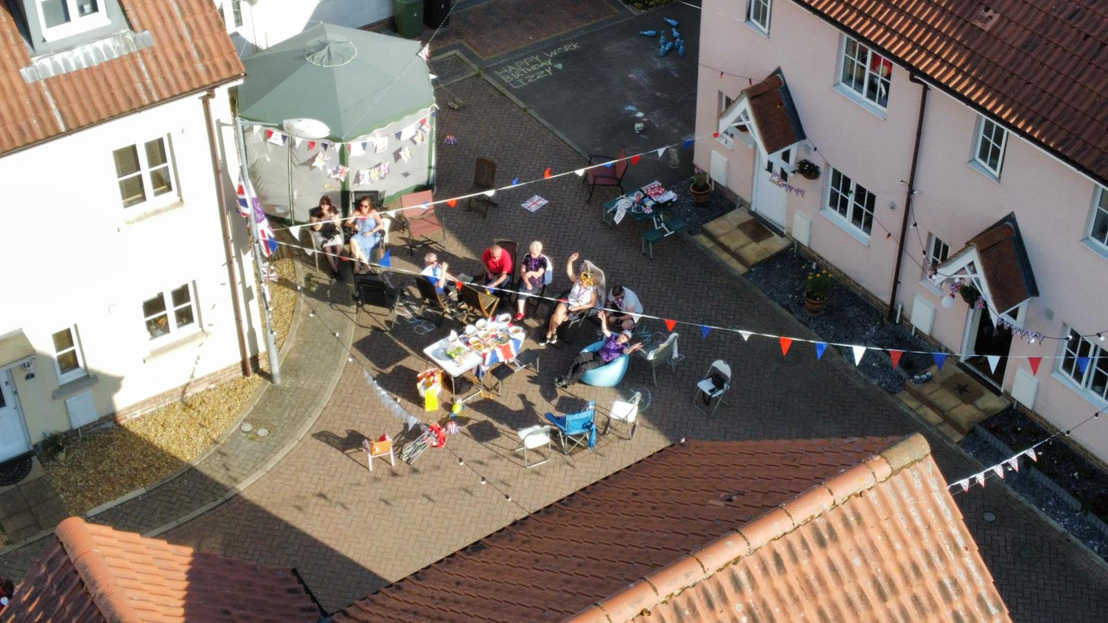 Aerial photo of street party