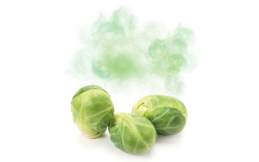 Sprouts with green gas coming out of them
