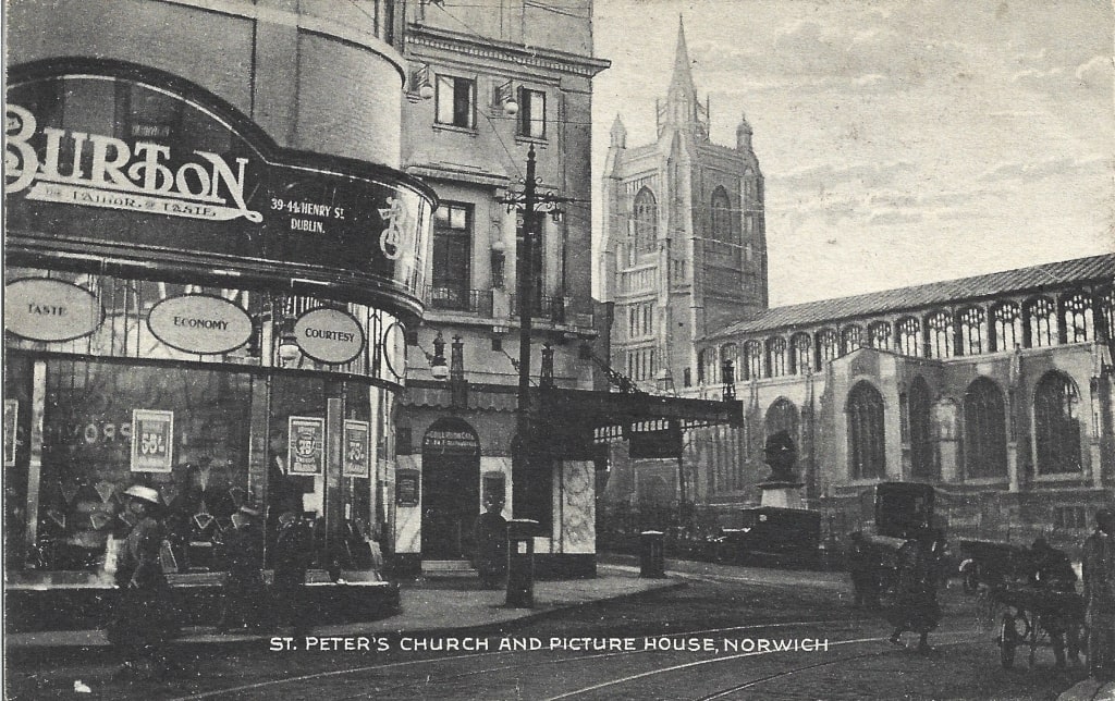 A picture of Norwich with St Peter's Church in the background