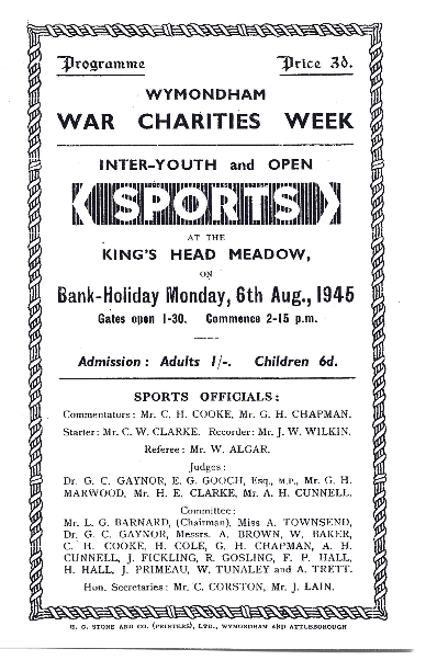 Flyer for a sports event for War Charities' Week
