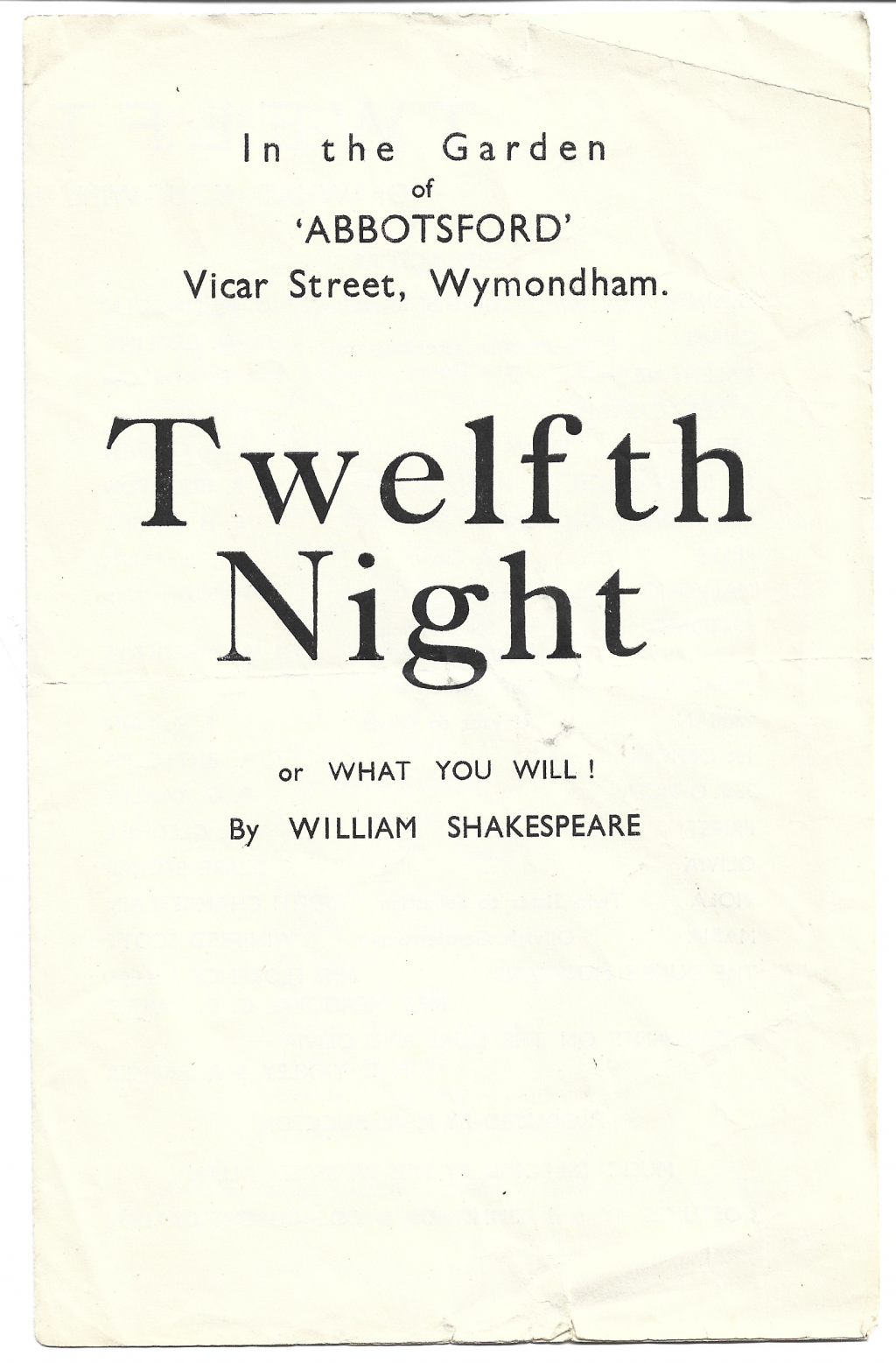 Programme marked Twelfth Night