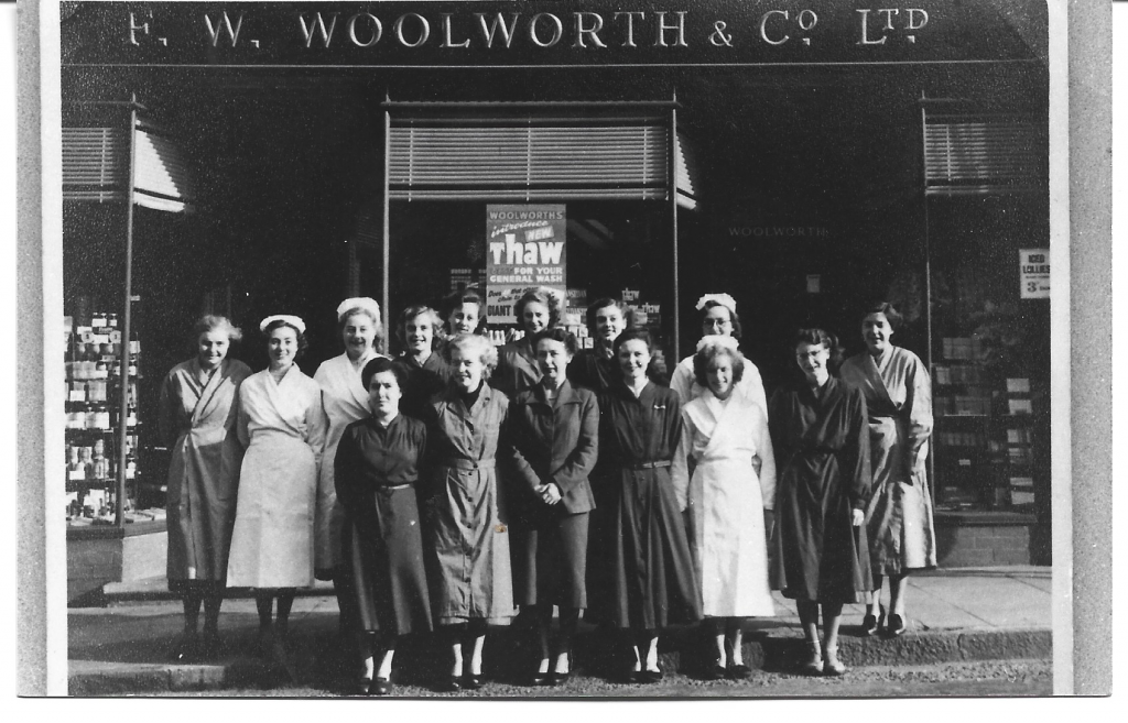 Staff in front of Wymondham’s first Woolworth’s store in Market Street in 1953.