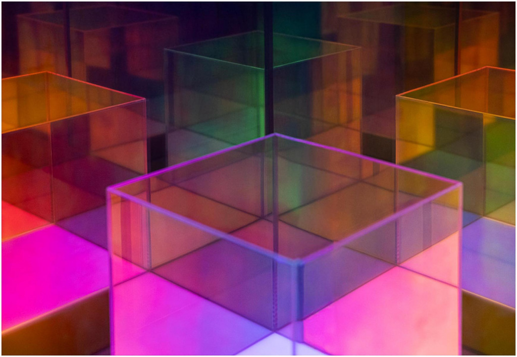 Cubes lit up by multicoloured lights