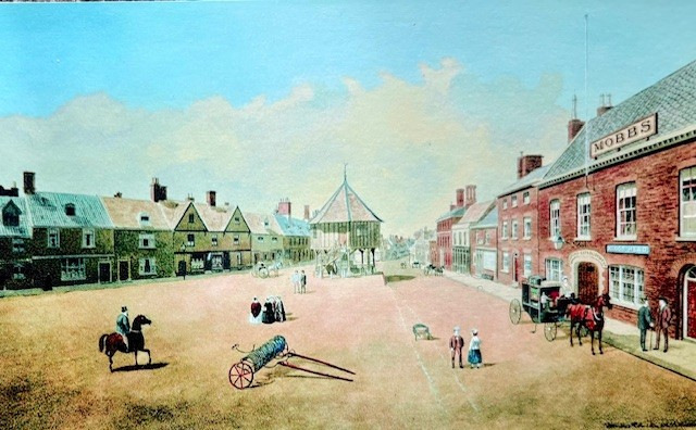 Watercolour of a street with rows of houses either side
